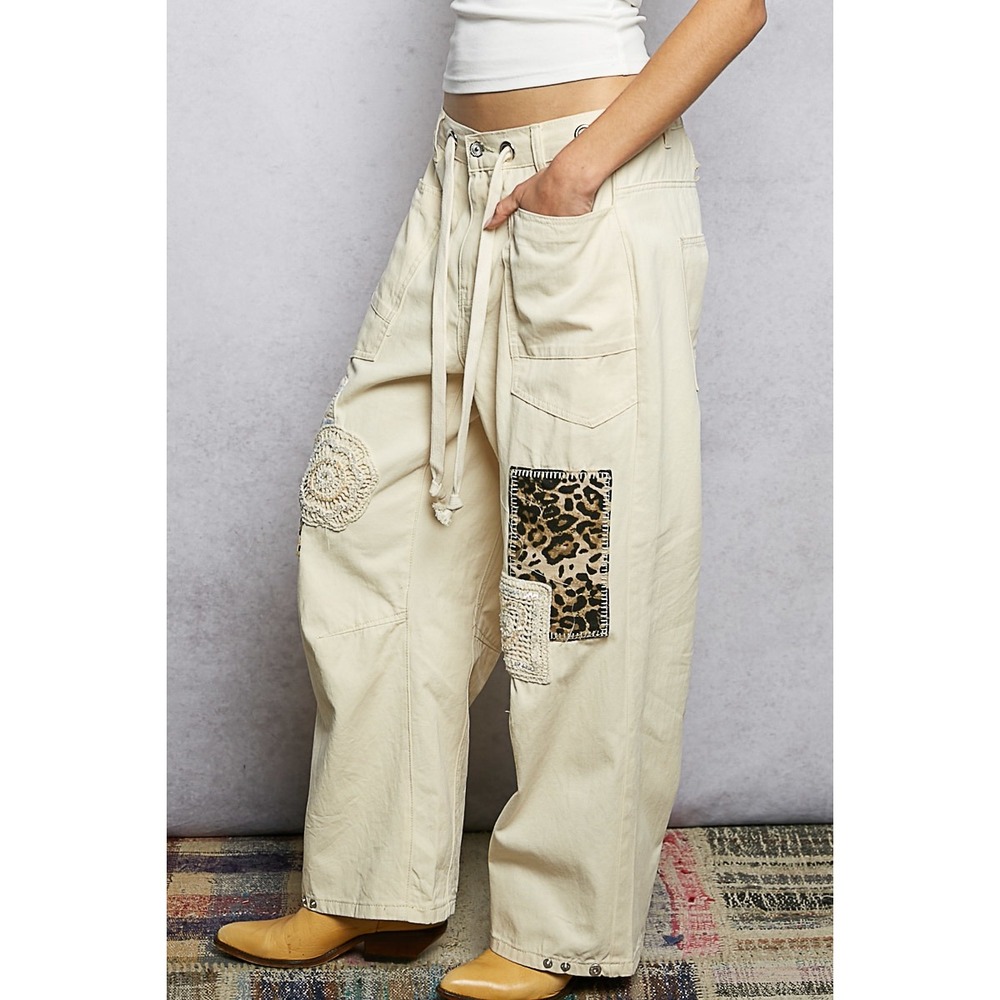 POL Patchwork Straight Leg Twill Denim Pants Crea… - image 4